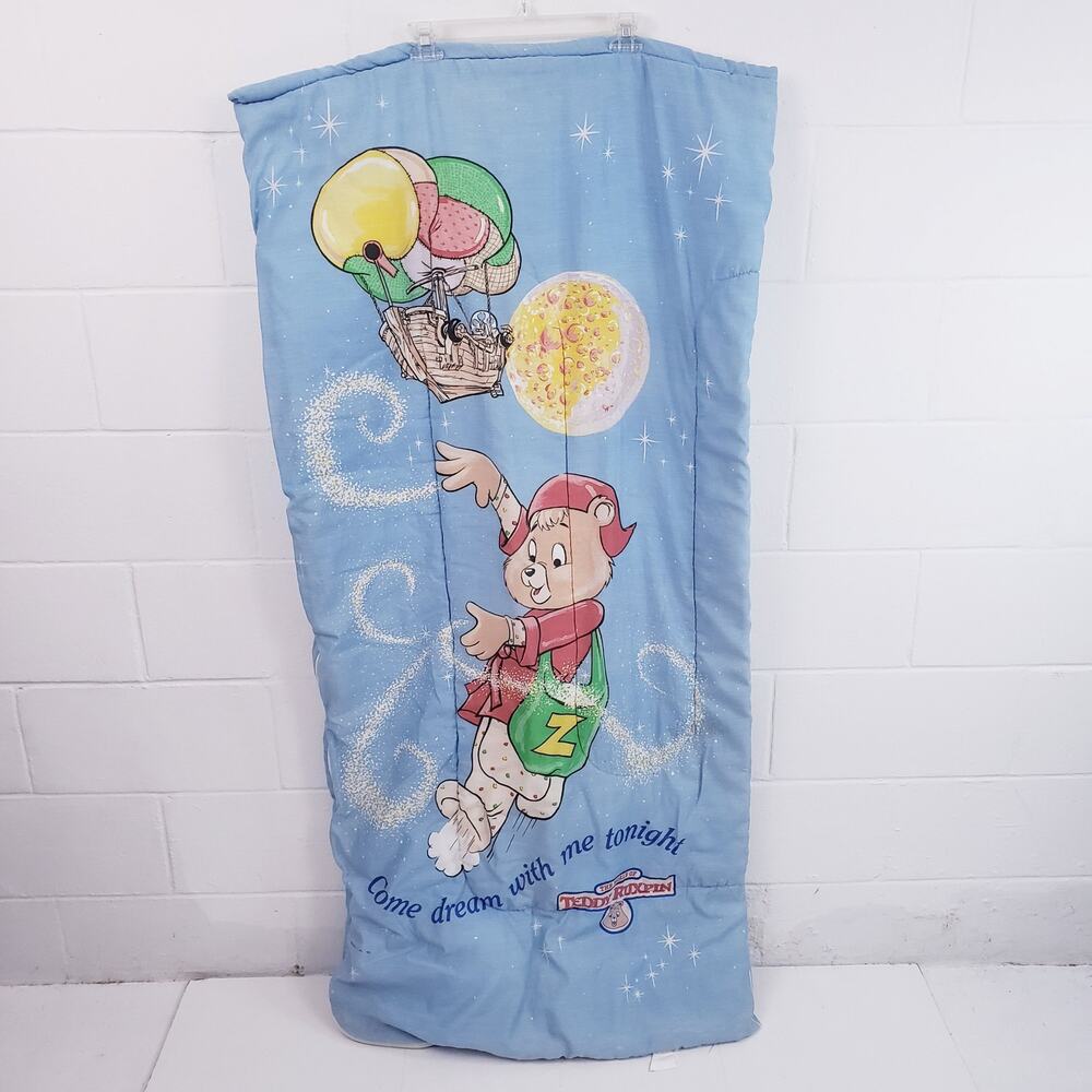 Vintage The World of Teddy Ruxpin Youth Sleeping Bag 60x30 Blue Airship 1985